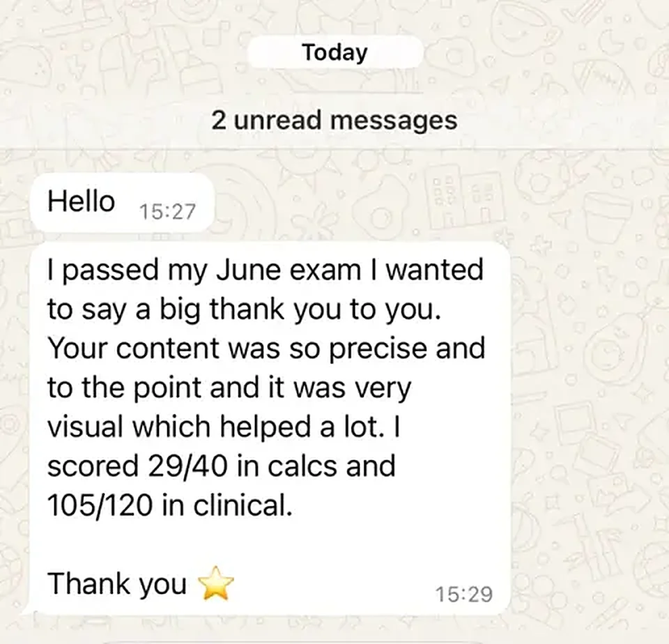 Message from a trainee pharmacist thanking PharmX after passing the registration assessment