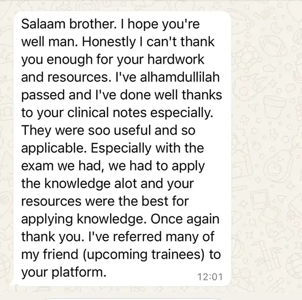 Message from a trainee pharmacist thanking PharmX after passing the registration assessment