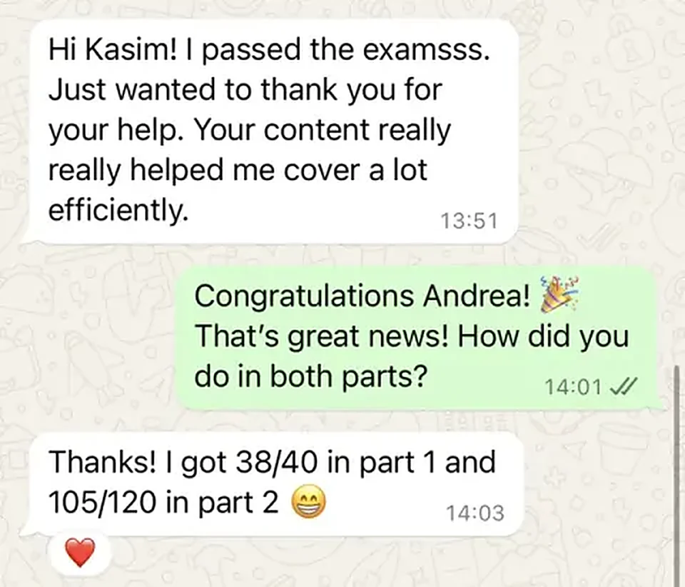 Message from a trainee pharmacist thanking PharmX after passing the registration assessment