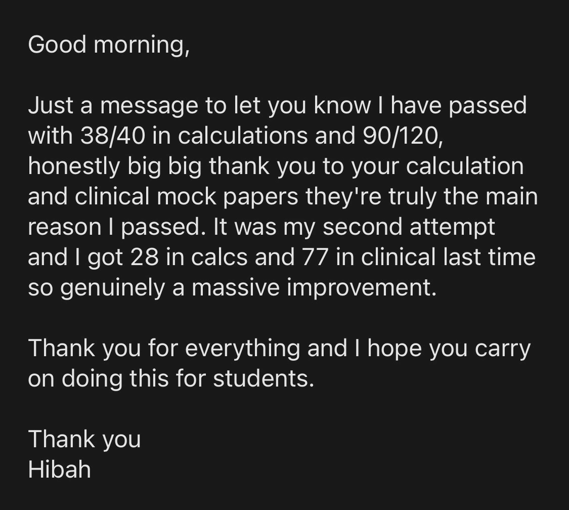 Message from a trainee pharmacist thanking PharmX after passing the registration assessment