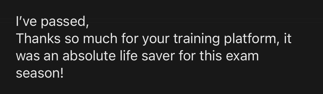 Message from a trainee pharmacist thanking PharmX after passing the registration assessment