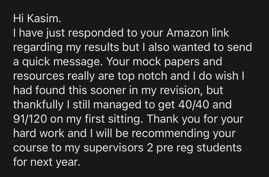 Message from a trainee pharmacist thanking PharmX after passing the registration assessment