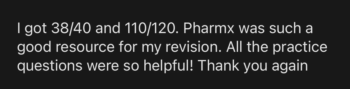 Message from a trainee pharmacist thanking PharmX after passing the registration assessment