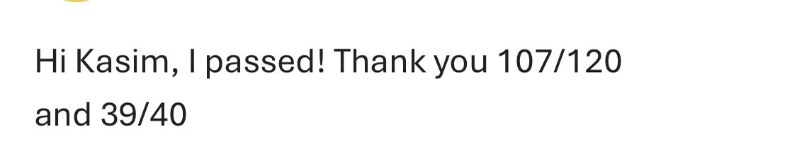 Message from a trainee pharmacist thanking PharmX after passing the registration assessment