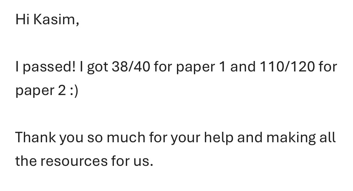 Message from a trainee pharmacist thanking PharmX after passing the registration assessment