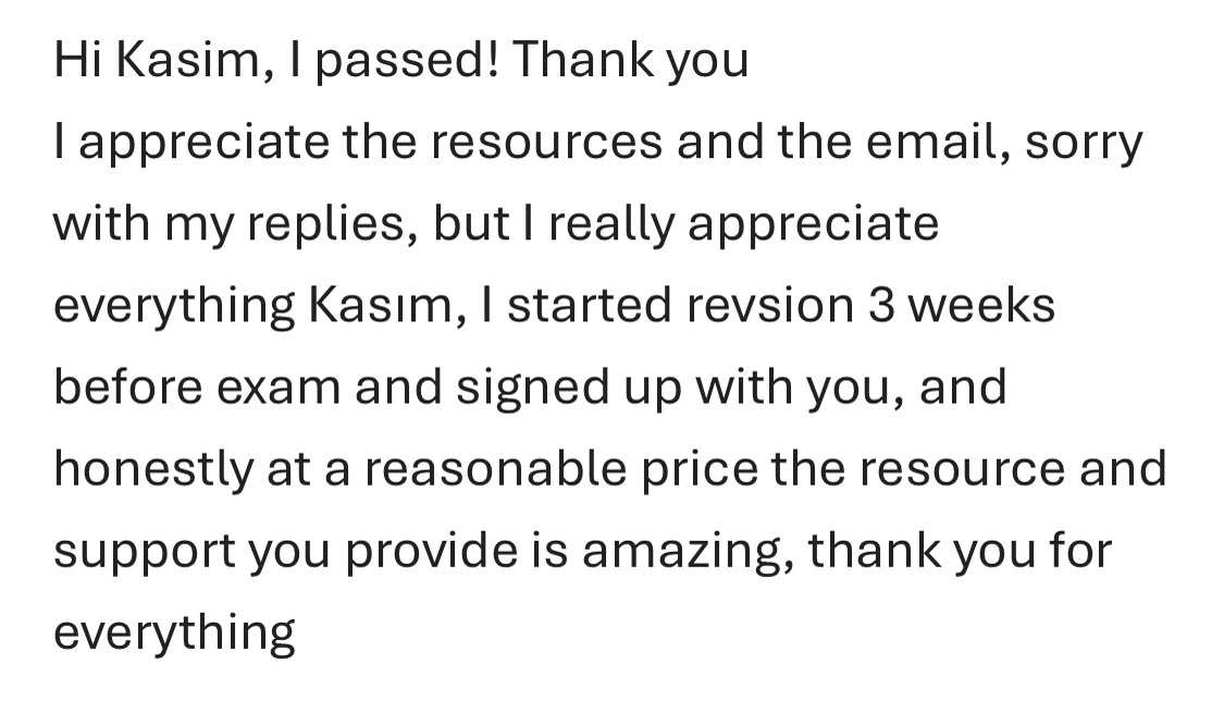 Message from a trainee pharmacist thanking PharmX after passing the registration assessment
