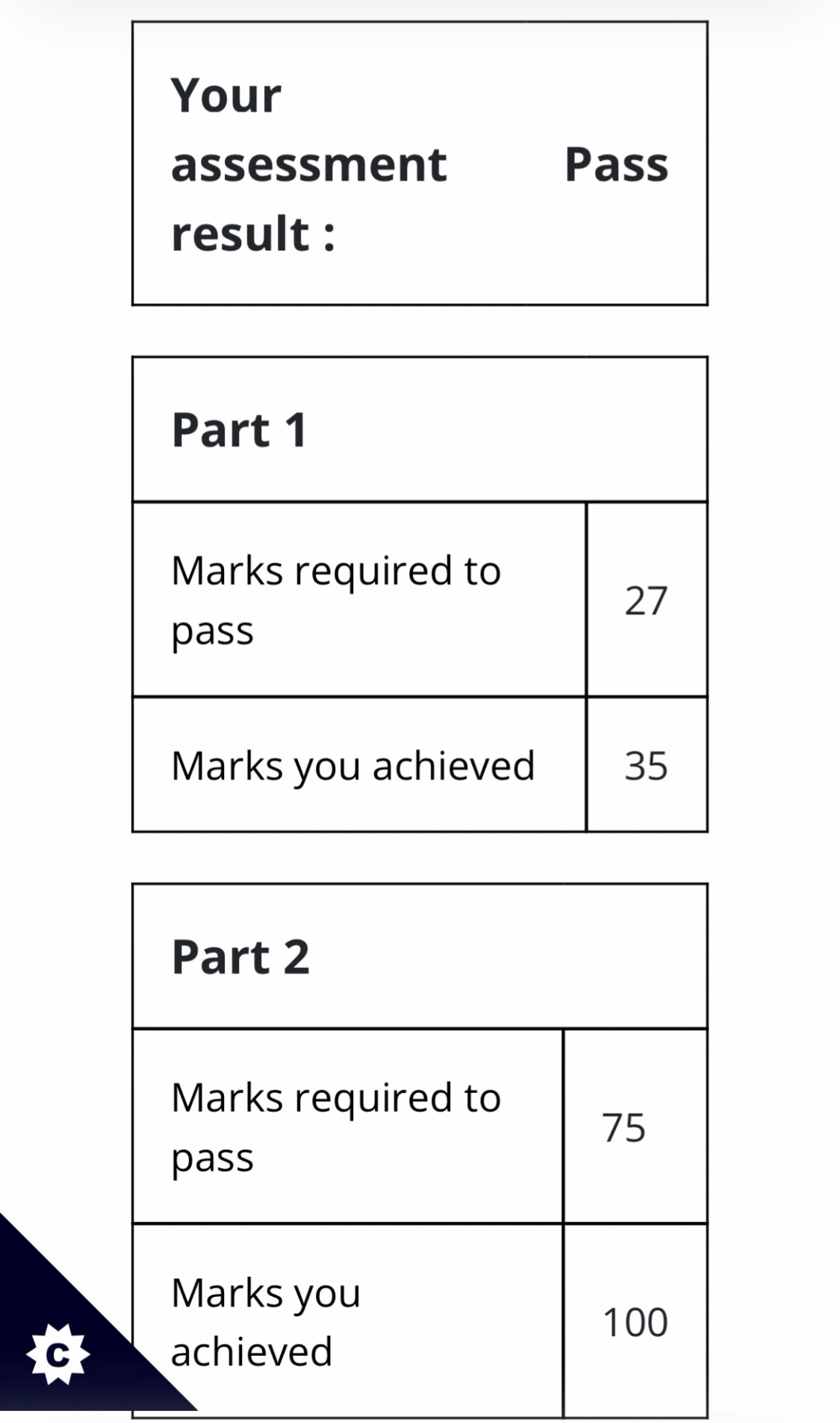 GPhC registration assessment result screenshot showing a pass