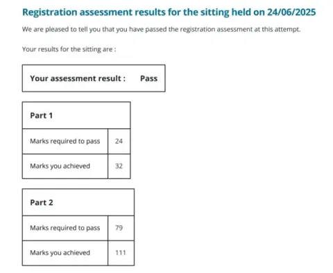Student exam result